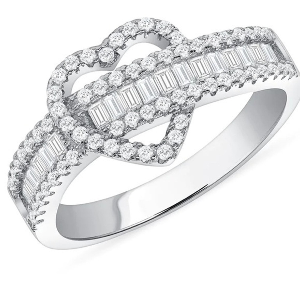 925 STERLING SILVER HEART BAQUETTE CUBIC ZIRCONIA RING HEART RING